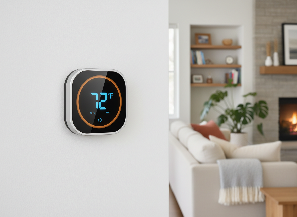 Smart thermostat mounted on wall