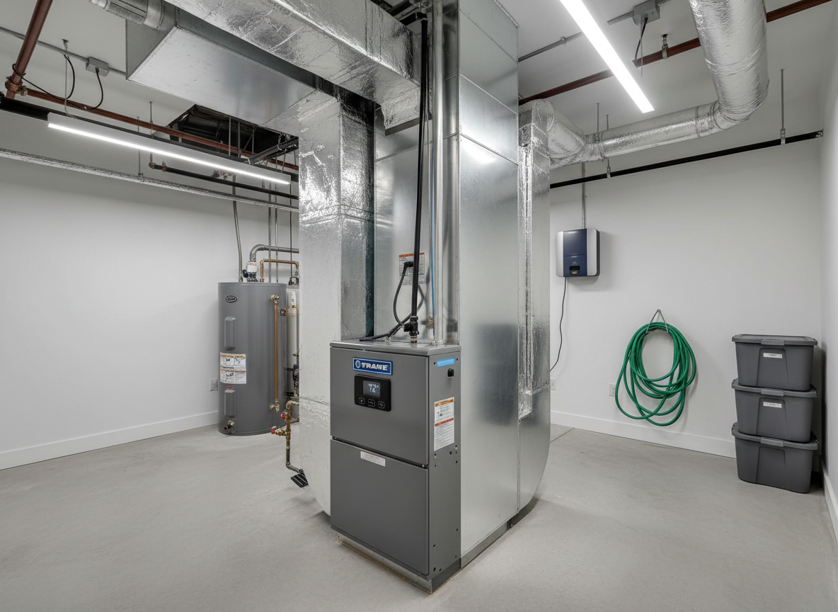 Gas furnace in a residential utility room